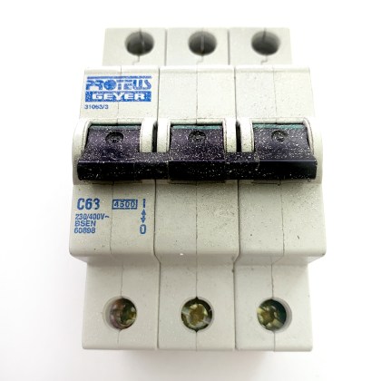 Proteus Geyer 31063/3 C63 63A 63 Amp 3 Pole Phase MCB Circuit Breaker Type C